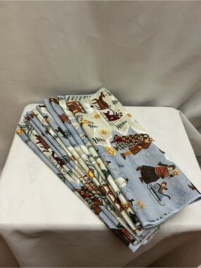 Handmade Set Of 11 Christmas Winter Village Cloth Napkins Holiday Table Decor